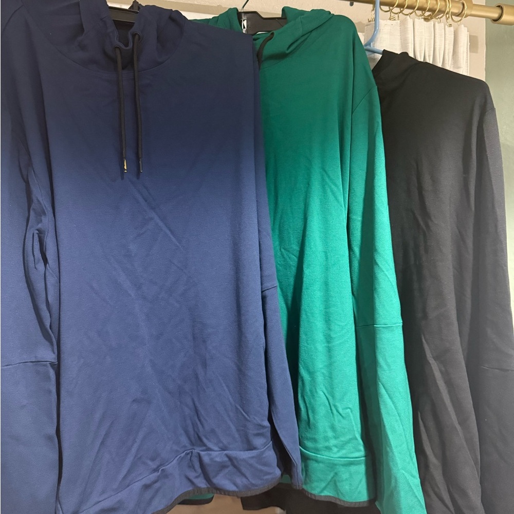 3 Bundle – 3 Member’s Mark Luxe Hoodies – Size 2X – Blue, Green & Black